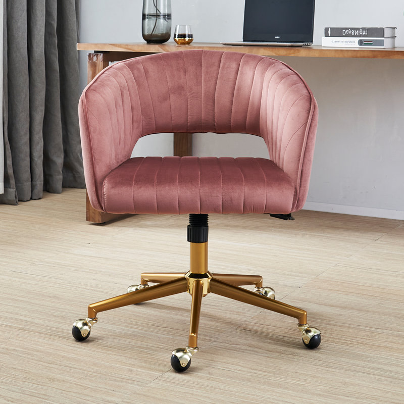 Home Office Chair,Velvet Desk Chair,Ergonomic Adjustable 360 Swivel Vanity Chair for Home, Bedroom, Vanity Study (Rose Red)