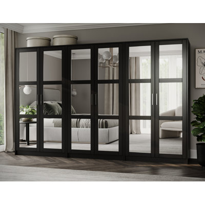 100% Solid Wood Swedesboro 6-Door Wardrobe with Mirrored Doors by Hokku Designs