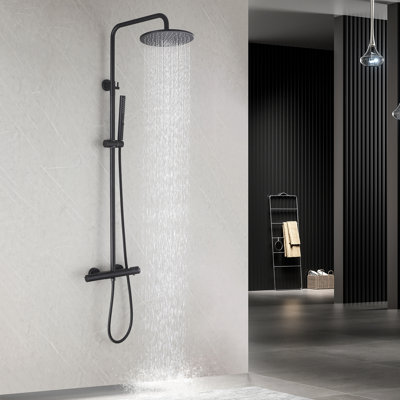 Modern 58.1" Thermostatic Wall‑Mount Heigth Adjustable Outdoor Shower with Footwash Spout