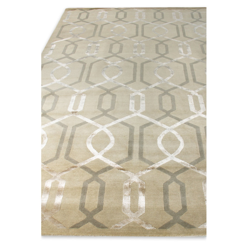 Milano Velvet hand-knotted Wool/Viscose Ivory Area Rug, 12'X15'
