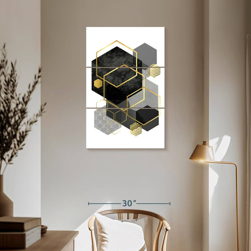 Avery Black Grey Gold Geo II, 57" H x 36" W