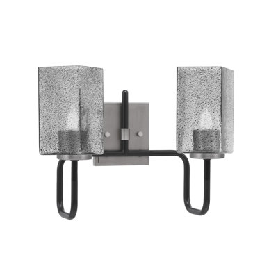 Amarmula 2 Light Bath Bar, Matte Black & Graphite Finish, 3.5" Square Smoke Bubble Glass