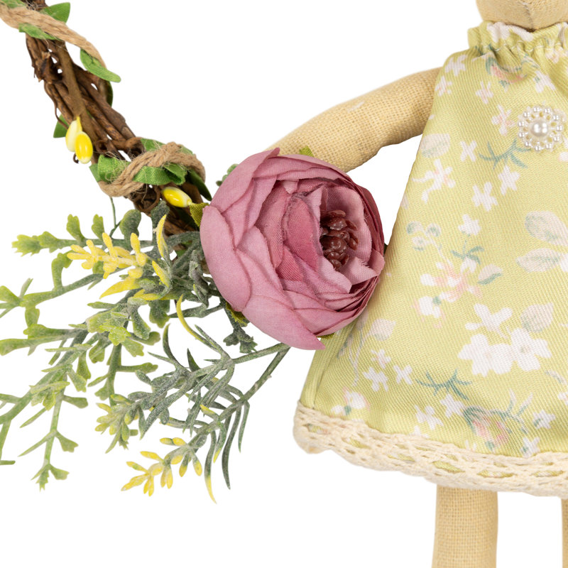 Girl Bunny Artificial Floral Easter Wreath - 10"