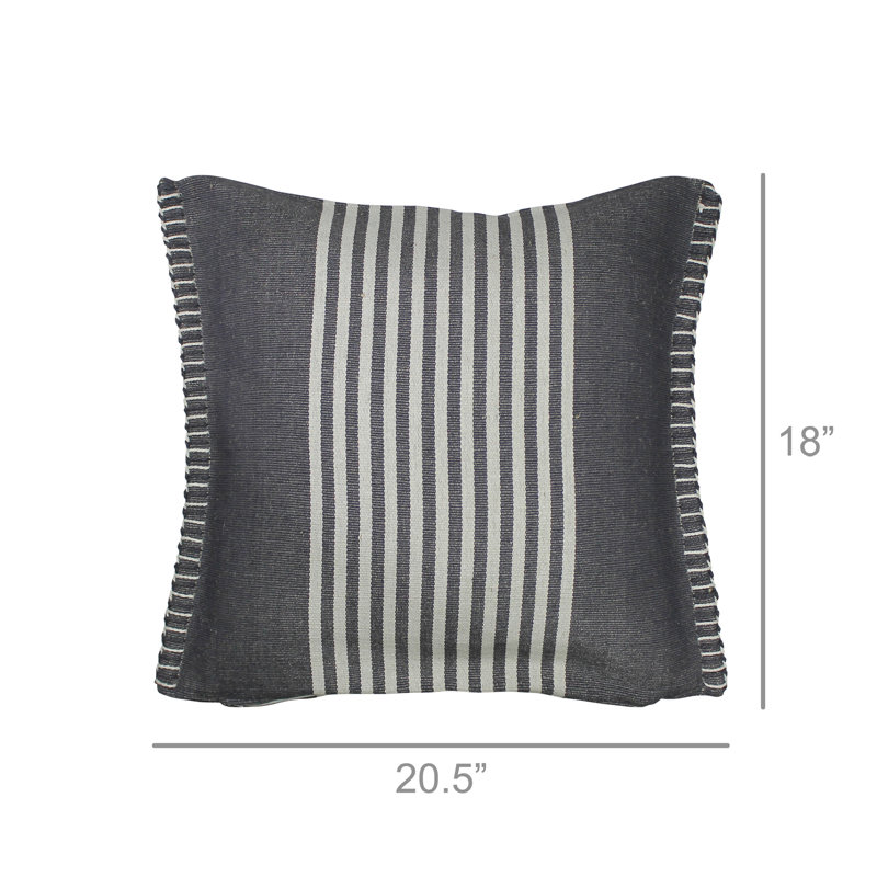 Aberdean Pillow, Cotton & Jute, Blue Stripe, Blue