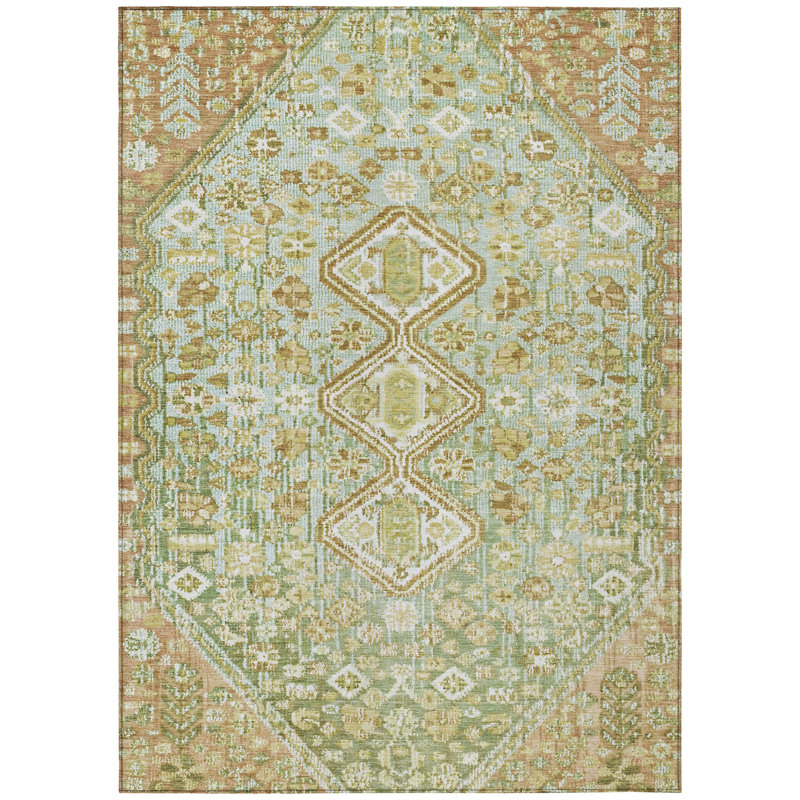 Tapis de sauge Xhevrie intérieur / extérieur lavable à la machine, Rectangulaire 8 pi x 10 pi