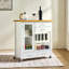 Îlot de cuisine avec plateau en bois de noyer, armoire de rangement sur roulettes avec tiroirs, buffet avec barre à serviettes, blanc