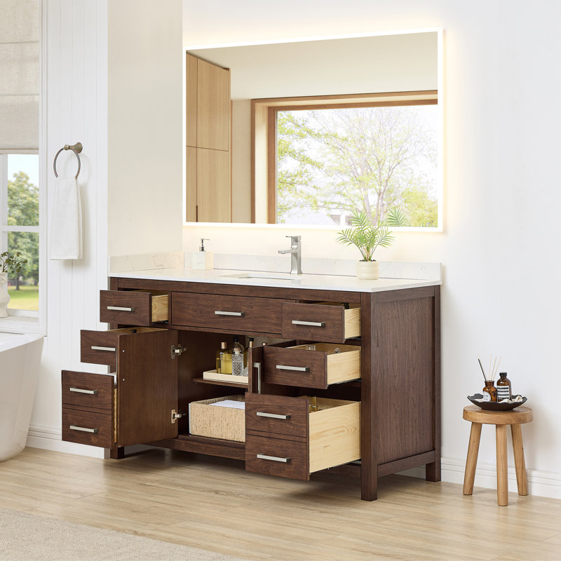 Beckett 60" Freestanding Single Bathroom Vanity with Cultured Marble Top, Carrara Cultured Marble, Brushed Nickel