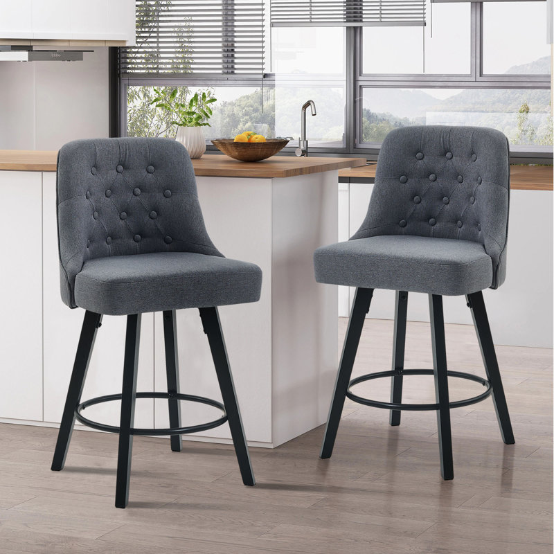 Swivel Bar Stools, Upholstered Counter Stool with Solid Wood Frame, Gray