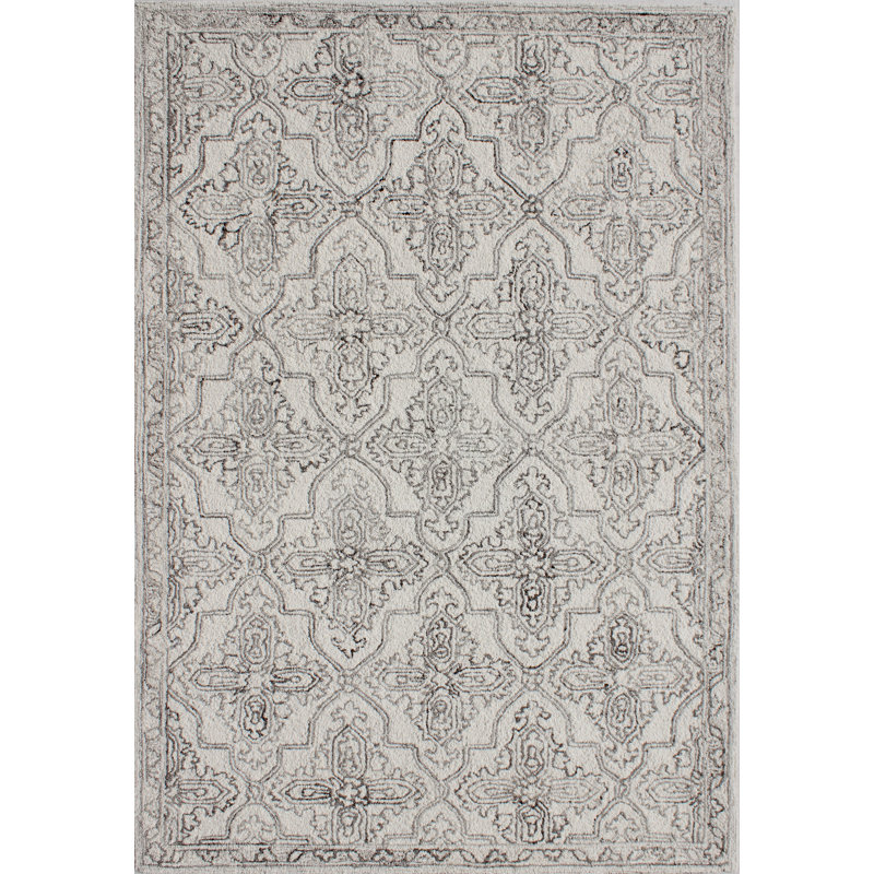 Tapis oriental rectangulaire en laine tissé à la main ivoire / naturel, Rectangle de 5 pi x 8 pi