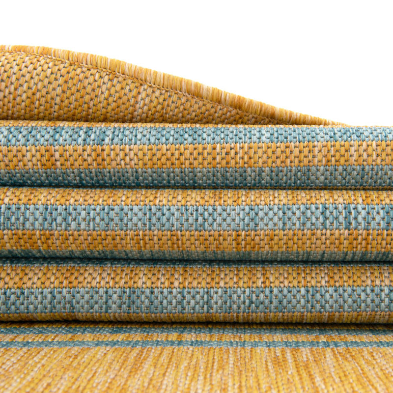 Outdoor Destiny Area Rug Mustard Color, Round 6'7"