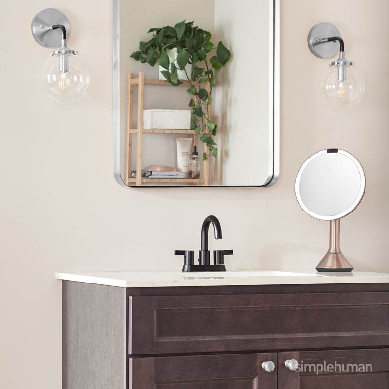 simplehuman 8" Round Sensor Makeup Mirror with Touch-Control Brightness, 5X Magnification, Cordless, Rose Gold