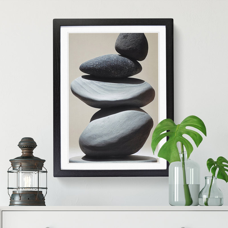 CAN-V0523-1795X Pebbles Zen Stones Stacked Vol.3 - Wrapped Canvas, 46cm H x 34cm W x 2cm D, Oak