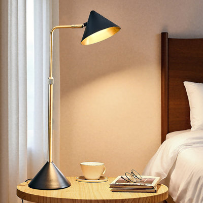 Metal Table Lamp with 360° Swivel Arm, 26" Adjustable Black Bedside Lamp Desk Lamp, Touch Control 