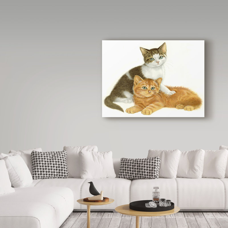 «Two Friends Brown Cat», reproduction de peinture acrylique sur toile tendue Furtado, H 14 po x l 19 po x P 2 po