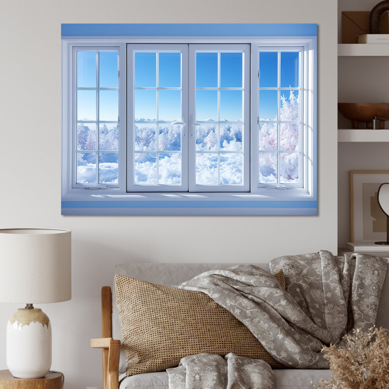Winter Wonderland Window Views - Winter Landscape, art mural, Toile tendue, H 34 po x l 44 po x P 1,5 po