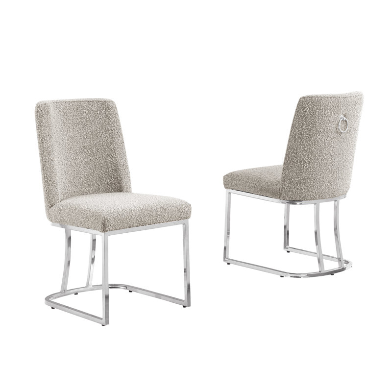 Minimal Side Chairs With Boucle Fabric Base, Gray, Silver