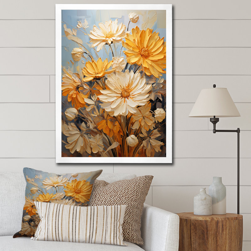 Yovanna Chrysanthemums Autumn Gold Patchwork II, H 32 po x l 24 po x P 1 po, Cadre photo blanc