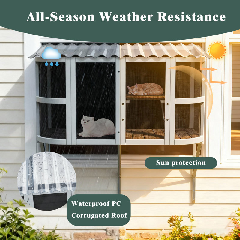 Perchoir pour chat avec toit imperméable, grand chat Catio pour chats d'intérieur, gris