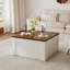 Table basse Farmhouse avec rangement, table basse carrée centrale pour le salon, avec compartiment caché, couvercles rabattables, blanc-1591651536-1591651539