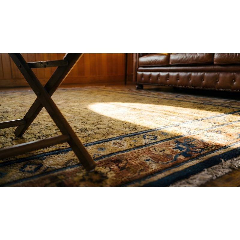 Antique Allover Geometric Wool Hand Knotted Pile Yellow / Gold Orange 1800s Rug