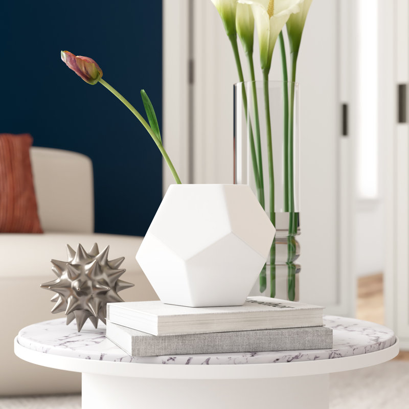 Faceted Table Vase, 6" H x 7" W x 7" D, White