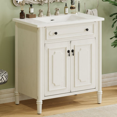 Meuble-lavabo rétro en bois d'hévéa avec lavabo pour salle de bain élégante
