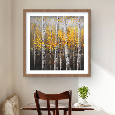 Sunny Birch Trees - Gray Office Framed Matted Print Decor