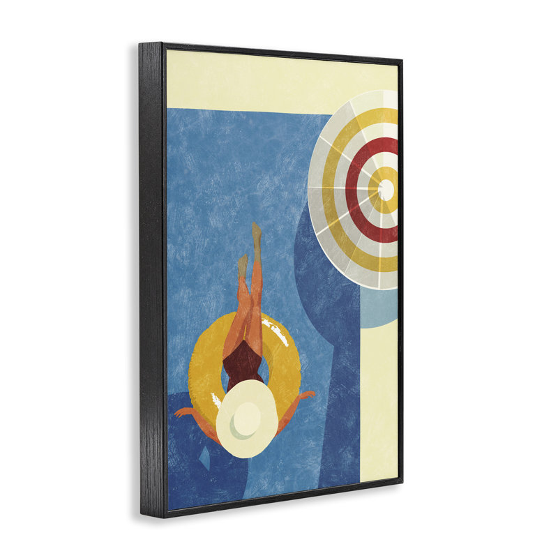 Relaxing on Pool Float Giclee Art by Victoria Barnes, 18" H x 12" W, Black