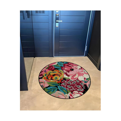 Multicolored Mixed Floral Patterned Round Woven Base Modern Decorative Carpet