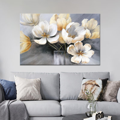 Élégante impression sur toile florale: fleurs abstraites, décor bohémien, toile tendue 1P