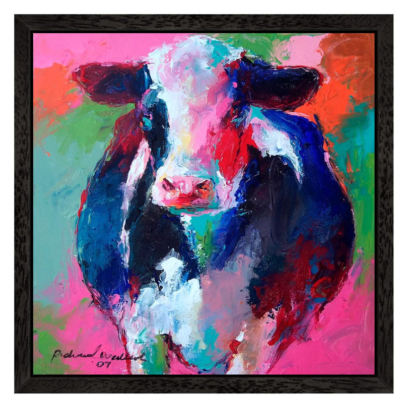 Cow II by Richard Wallich - Painting on Canvas, 66.04 cm H x 66.04 cm W, Black Framed