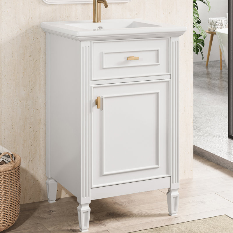 20'' Single Bathroom Vanity With Ceramic Top, White