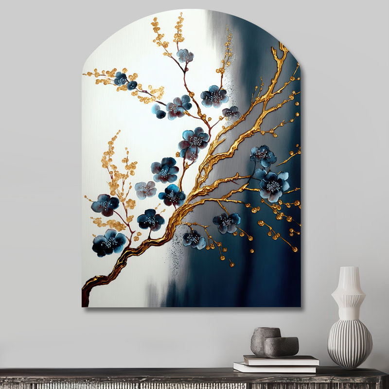 «Blue Cherry Blossom Branch V - Arch Tree Bonsai», reproduction d'art asymétrique, H 34 po x l 25 po