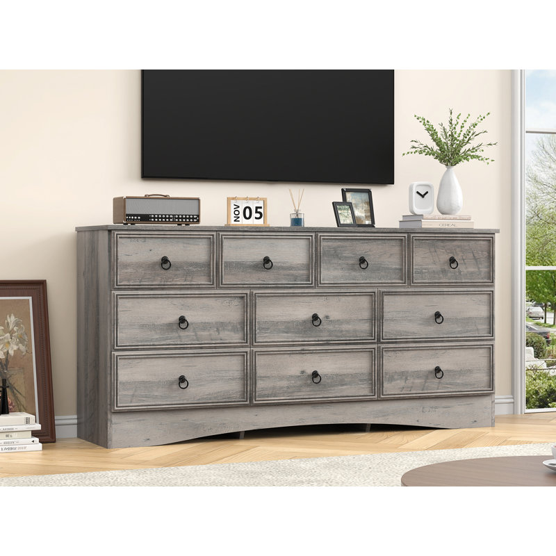 Commode 63 po, commode pour chambre à coucher avec 10 tiroirs en bois, rail en métal lisse, grande commode de rangement pour le salon de la chambre à coucher