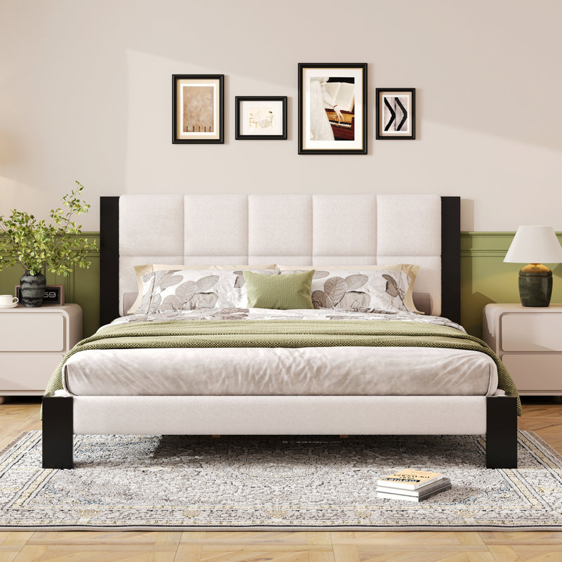 Bed Frame With Square-Stitched Headboard, King