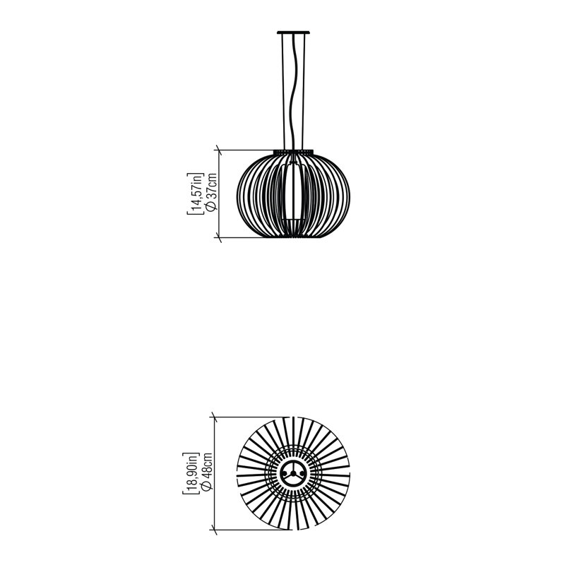 Lustre sphérique unique à 1 lumière, H 14,57 po x l 18,9 po x P 18,9 po, Teck