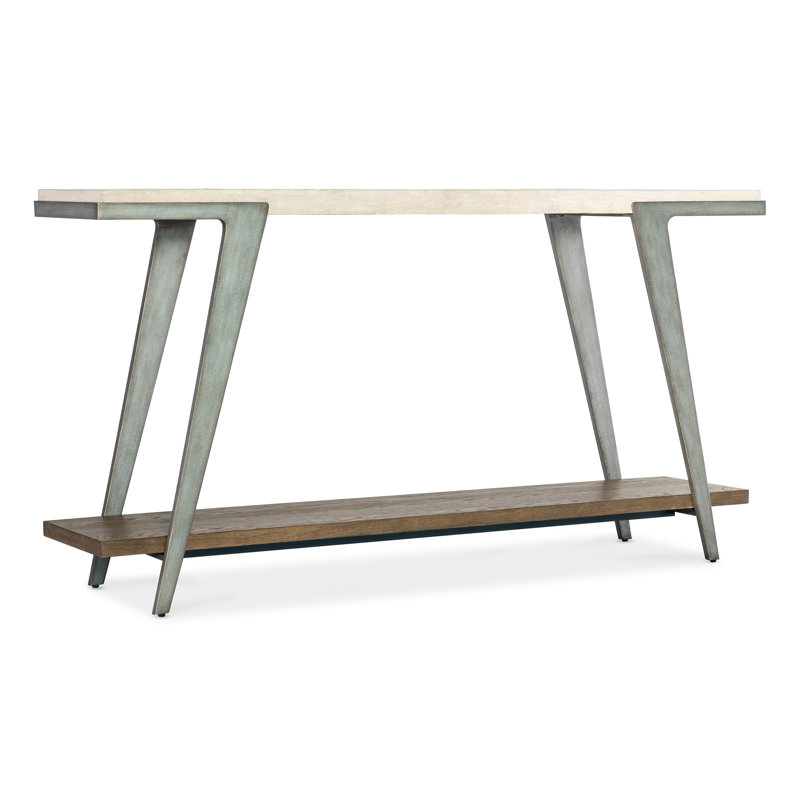 Transitional Brown Cream Marble Top Console Table with Storage