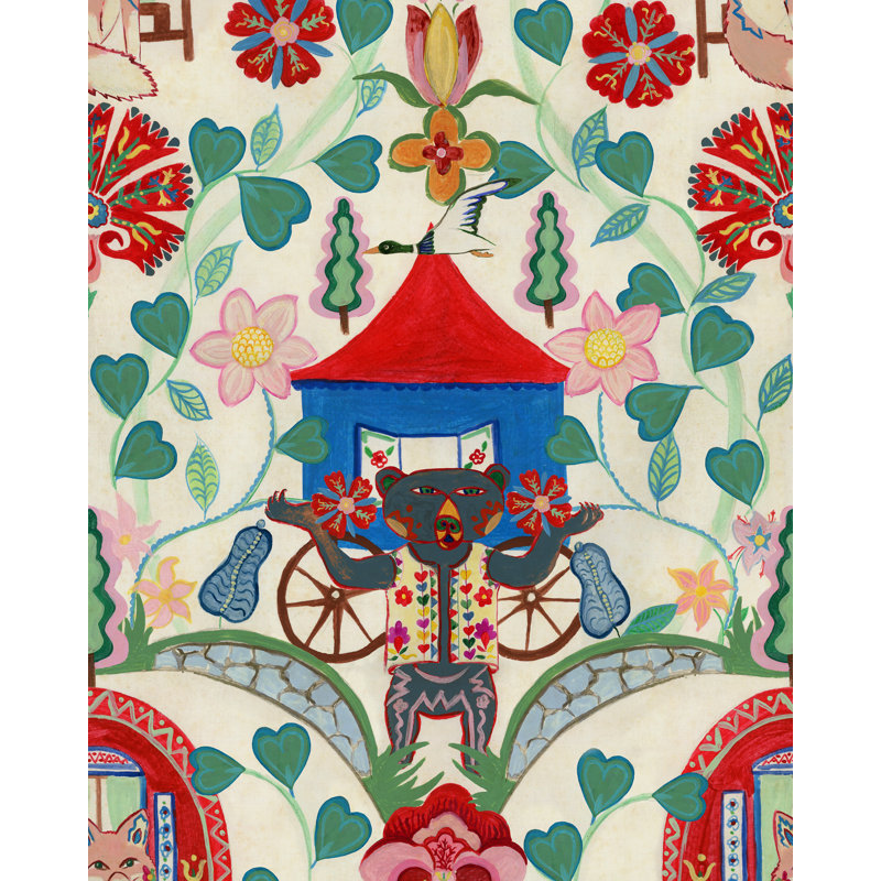 GYPSY FAIRYTALE Cream Wallpaper, Taupe/Green/Red/Blue/Soft Pink