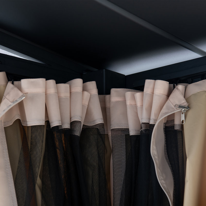 Large Black Wall-Mounted Gazebo with Curtains and Netting