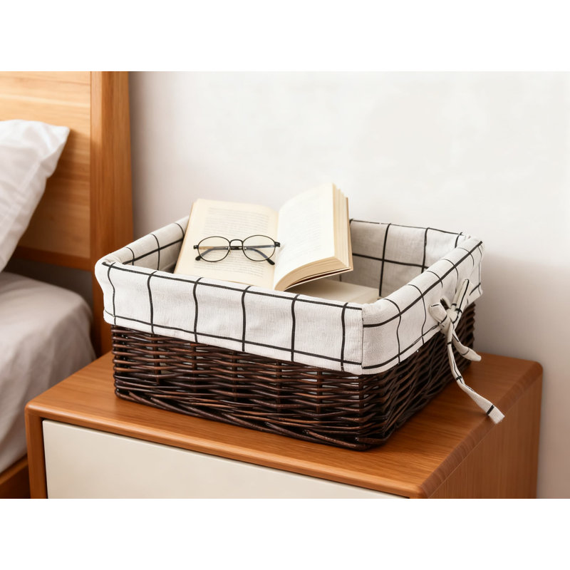 Handwoven Willow Storage Basket With Removable Fabric Liner For Home Organization, Books, Toys, And Decor