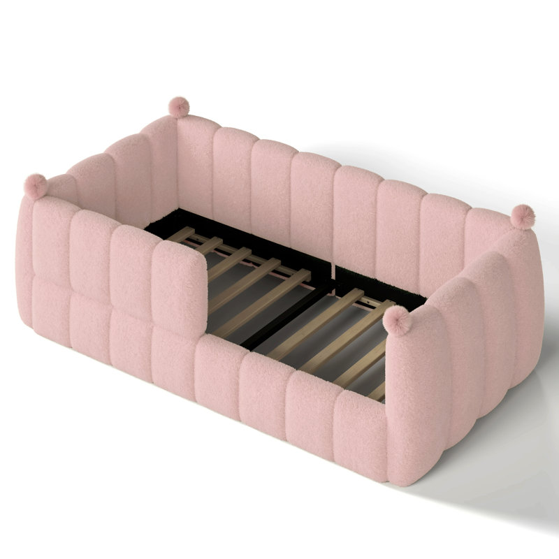 Lit simple tapissier de sol simple, lit de sol Montessori avec rails de sécurité, cadre de lit pour enfant surélevé et bas, rose