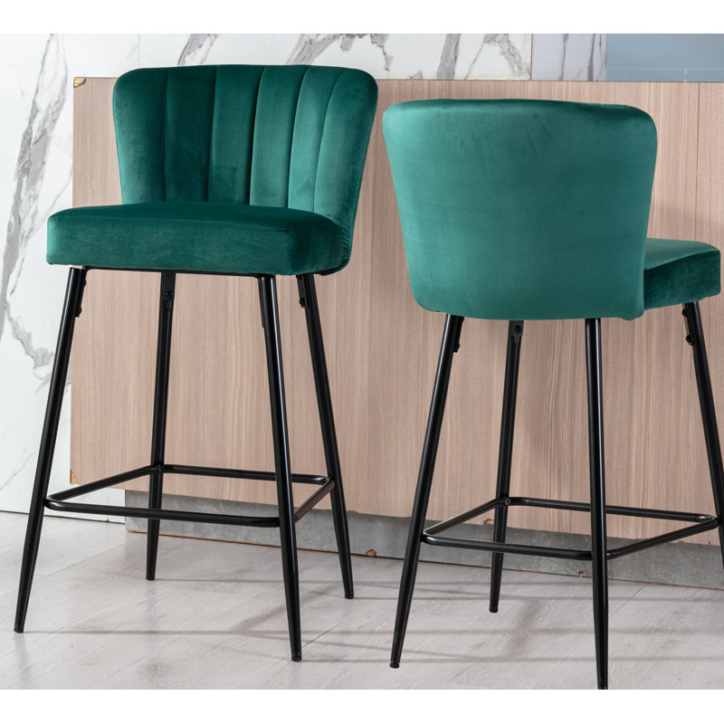 Catharina Upholstered Counter Stool with Metal Frame, Green