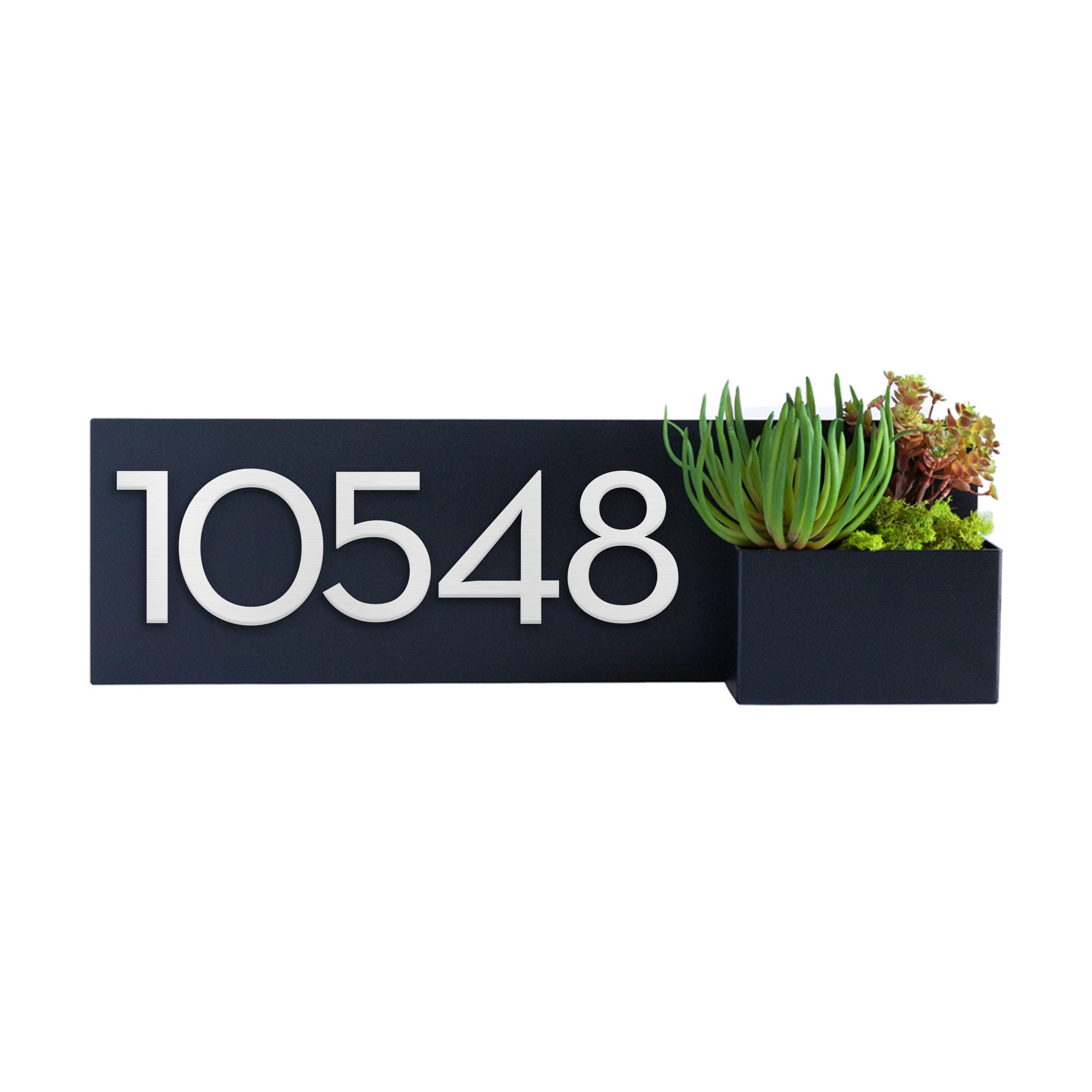 Vista View Wall Address Plaque, Black, Silver, Yes