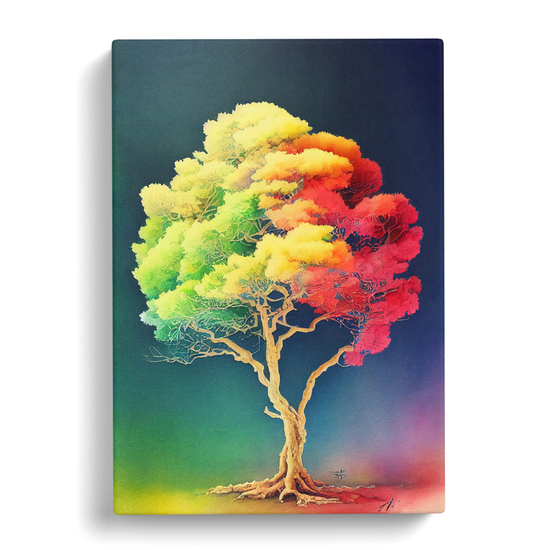 Lone Watercolour Tree No.1 - Wrapped Canvas, 50cm H x 35cm W x 3cm D