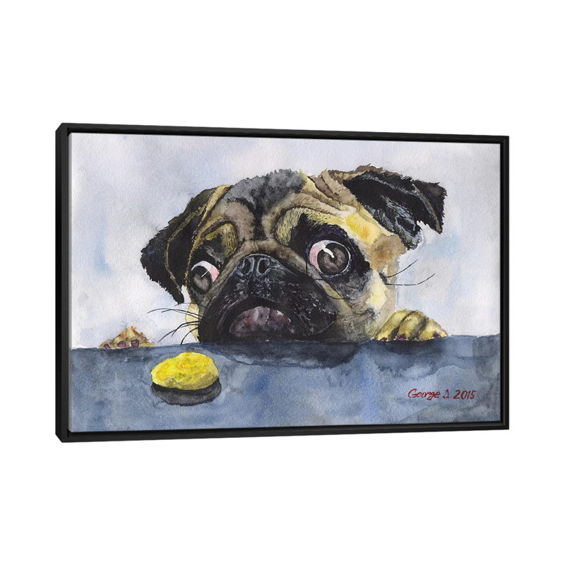 Carlin et biscuit, reproduction sur toile, H 18 po x l 26 po x P 1,5 po, Toile avec cadre noir, Pas de tapis