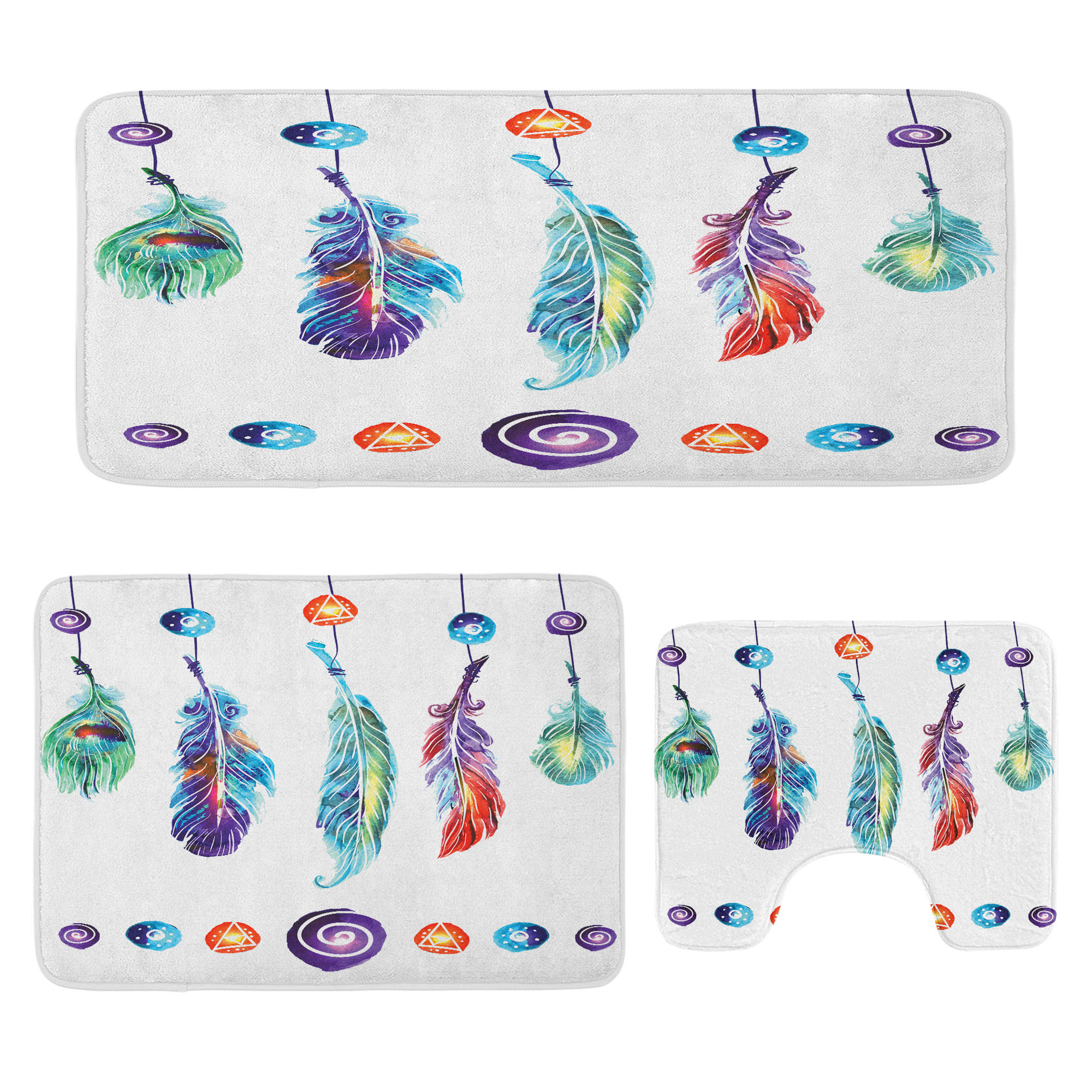 Astoria Grand Bohemian Bathroom Rug Set 3 Pieces U-Shape & Rectangle Mats Multicolor | Wayfair