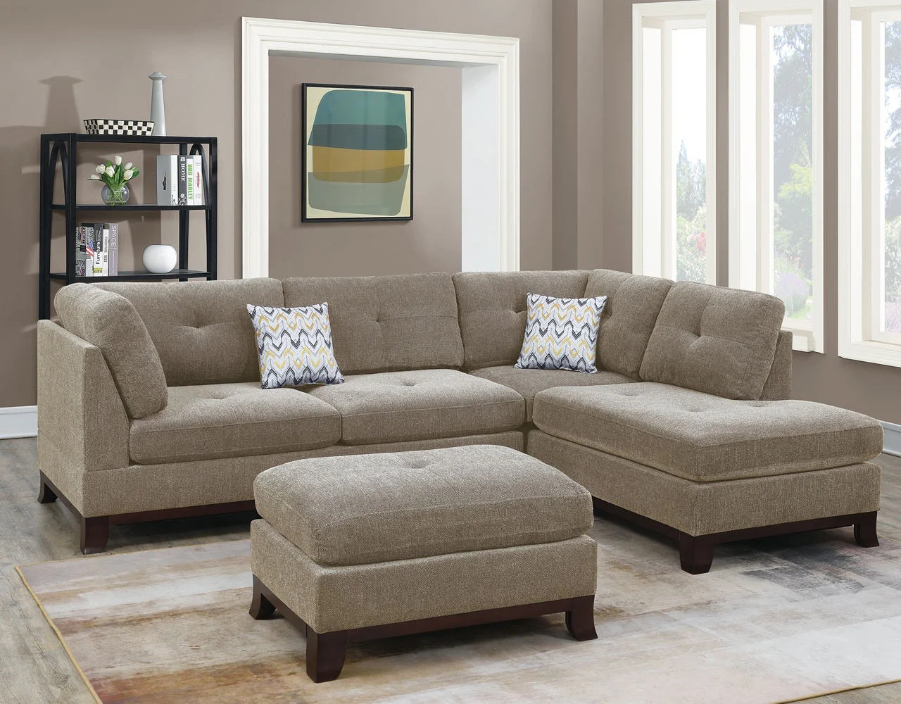 Chenille sectional deals sofa with ottoman