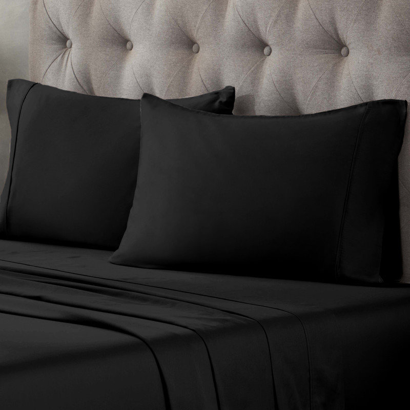 Egyptian Cotton 400 Thread Count Solid Deep Pocket Bed Sheet Set, Twin XL Sheet Set, Black