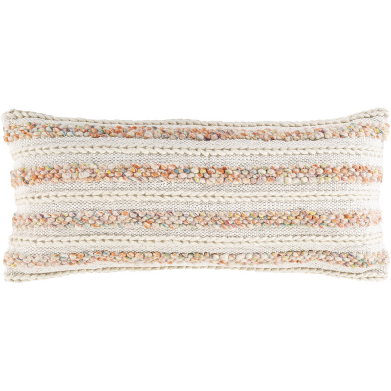 Housse de coussin lombaire à rayures Lottie, Crème / Blanc, polyester