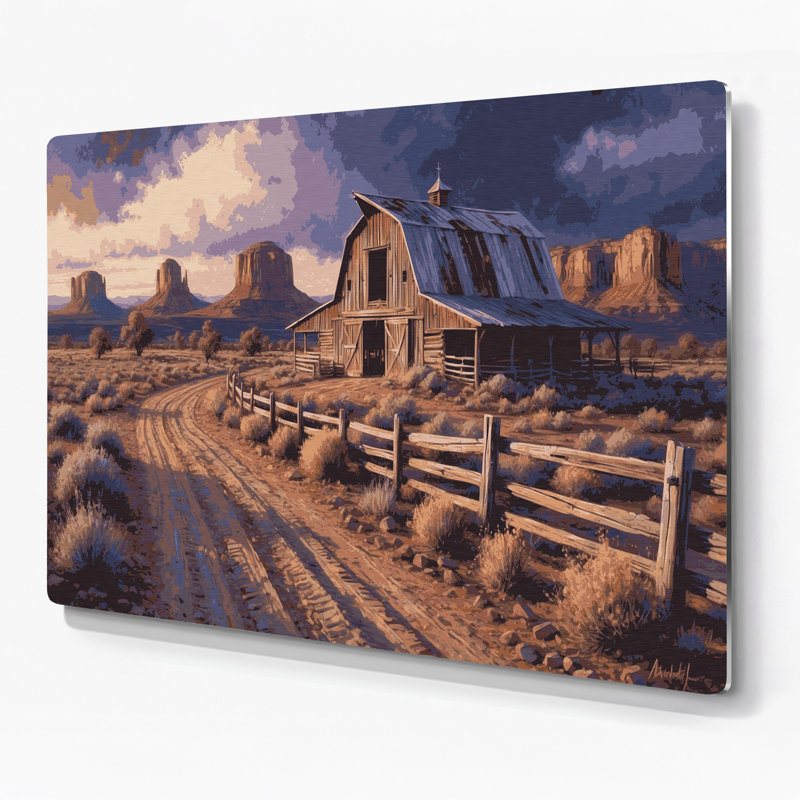 Southwestern Cowboy Western Ranch 94, art mural en métal mauve